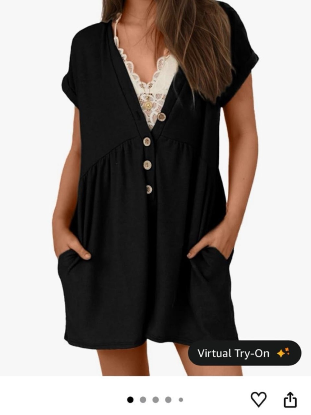 Casual Black V-Neck Button Front romper with Pockets